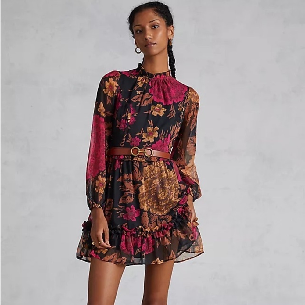 Anthropologie Porridge Puff-Sleeved Floral Open Back Mini Dress | Size Small